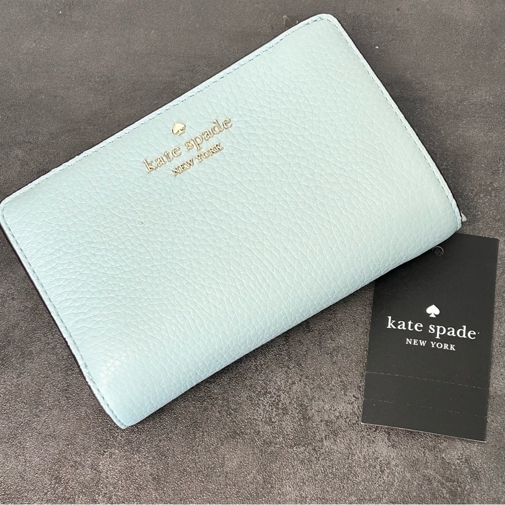 kate spade Leila Medium Compact Bifold Wallet Dewy Blue NWT - Picture 2 of 14